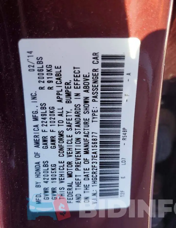 1HGCR2F37EA156877 Photo# 12