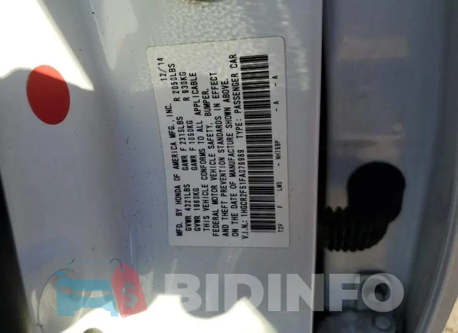 1HGCR2F51FA079989 Photo# 12