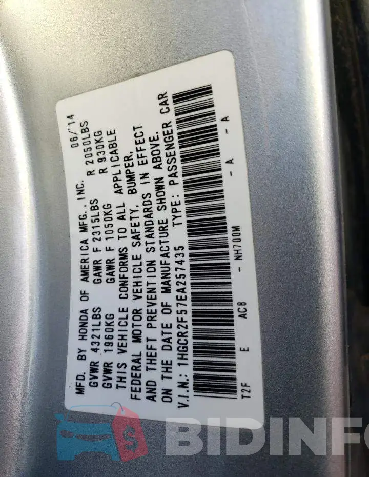 1HGCR2F57EA257435 Photo# 10