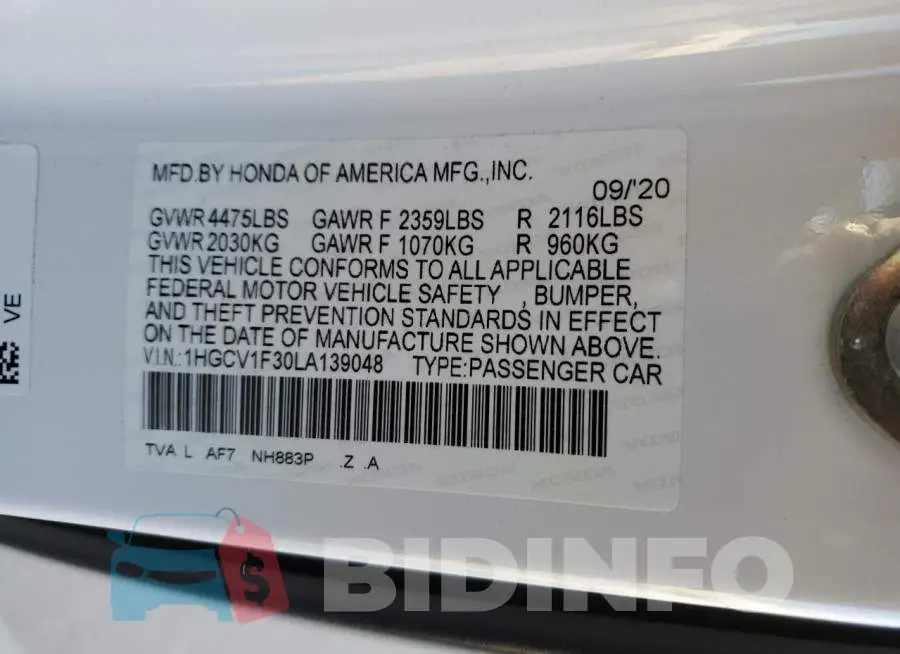 1HGCV1F30LA139048 Photo# 12