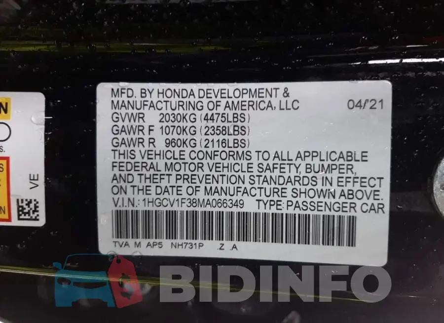 1HGCV1F38MA066349 Photo# 12