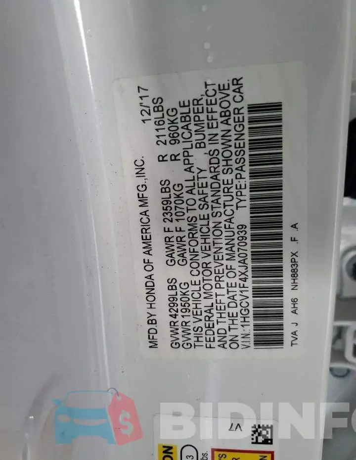 1HGCV1F4XJA070939 Photo# 12