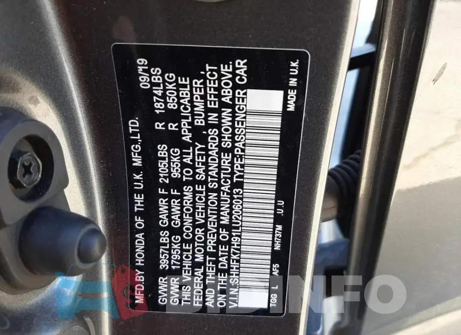 SHHFK7H91LU206013 Photo# 13
