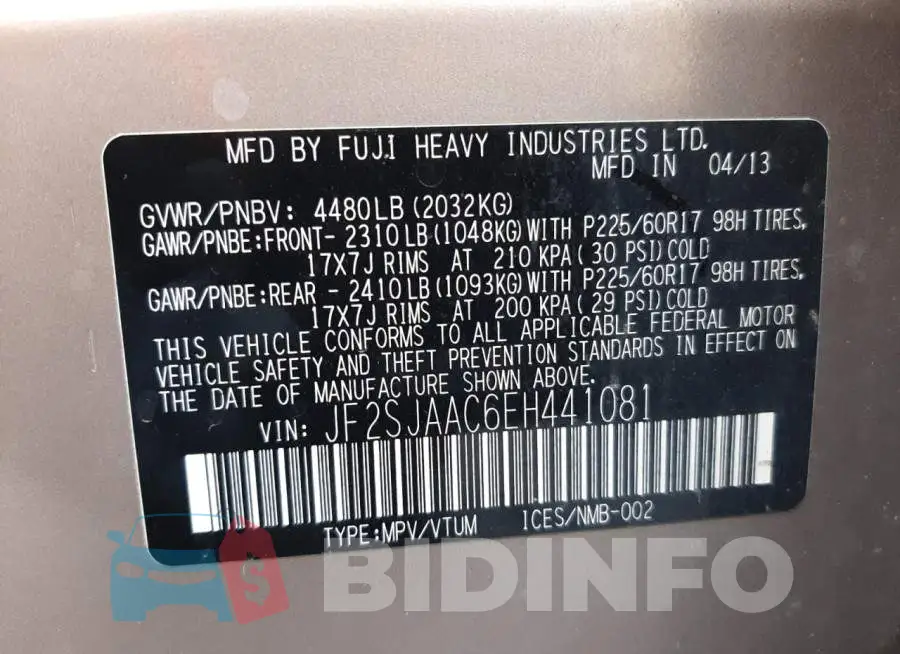 JF2SJAAC6EH441081 Photo# 14