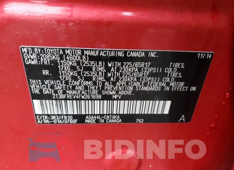 2T3BFREV4FW261698 Photo# 12