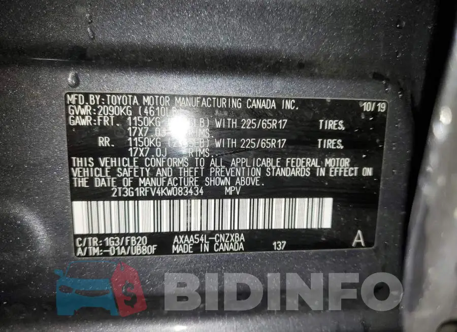 2T3G1RFV4KW083434 Photo# 12