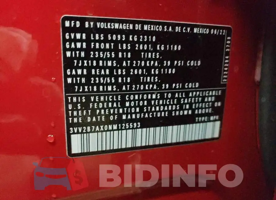 3VV2B7AX0NM125593 Photo# 12