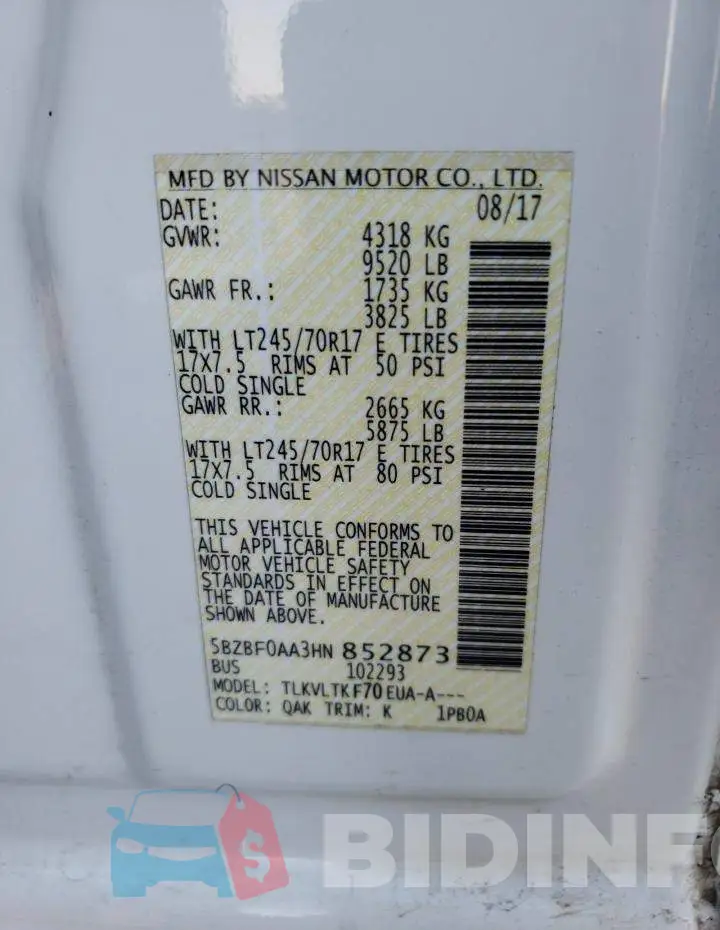 5BZBF0AA3HN852873 Photo# 13