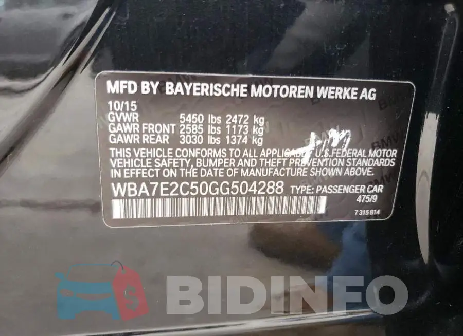 WBA7E2C50GG504288 Photo# 12