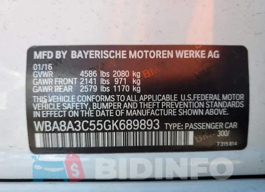 WBA8A3C55GK689893 Photo# 12