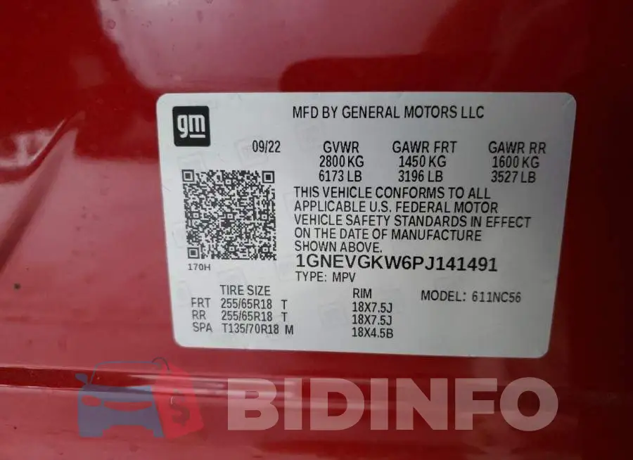 1GNEVGKW6PJ141491 Photo# 12