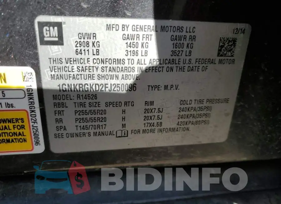1GNKRGKD2FJ250096 Photo# 14