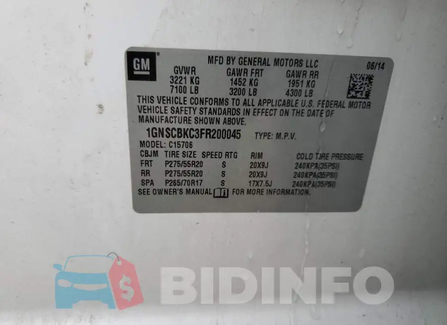 1GNSCBKC3FR200045 Photo# 13