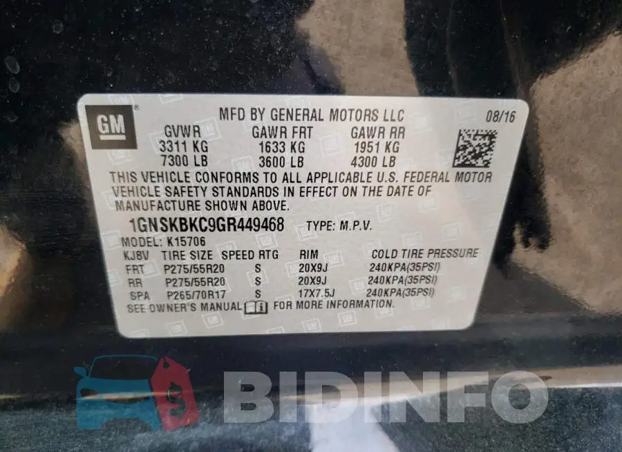 1GNSKBKC9GR449468 Photo# 10