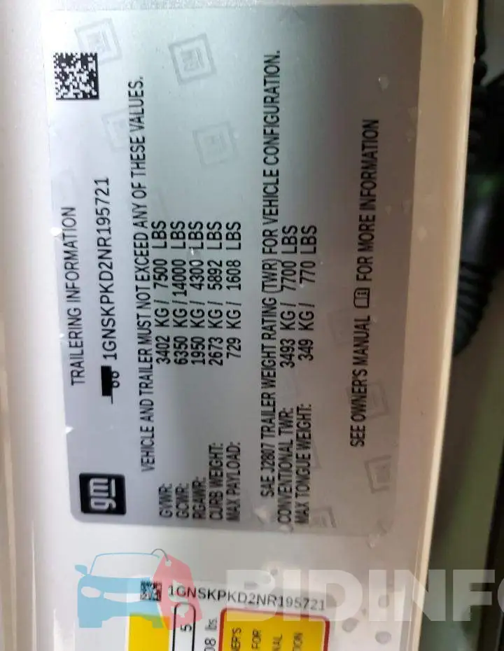 1GNSKPKD2NR195721 Photo# 14
