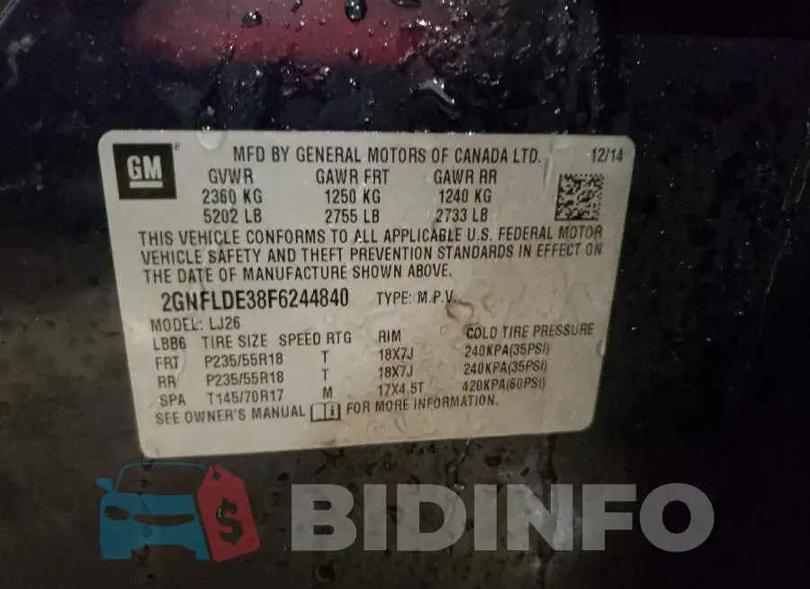 2GNFLDE38F6244840 Photo# 12