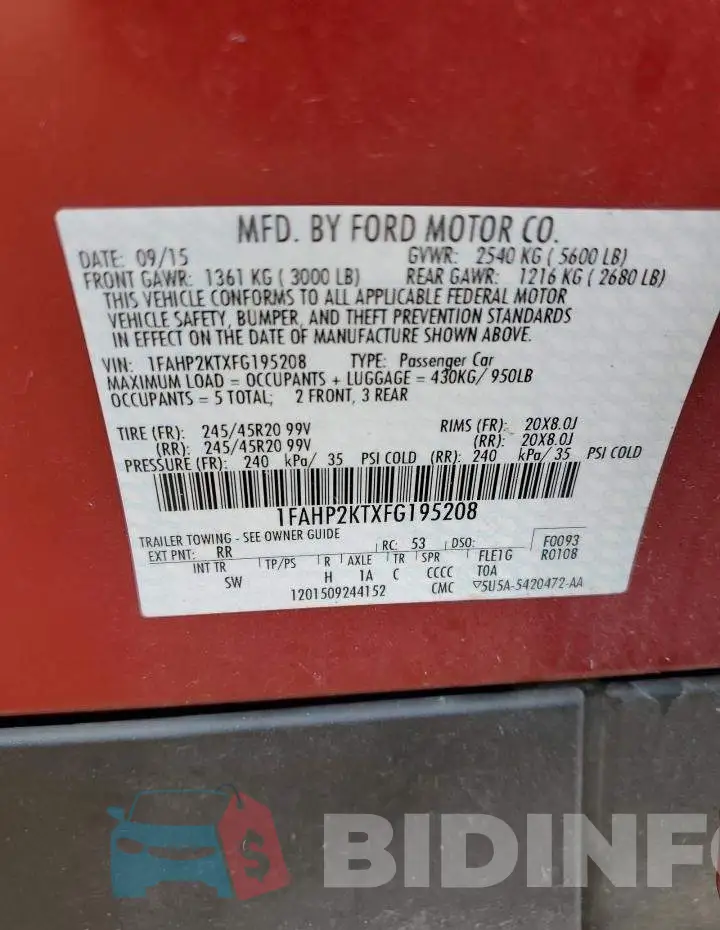 1FAHP2KTXFG195208 Photo# 12