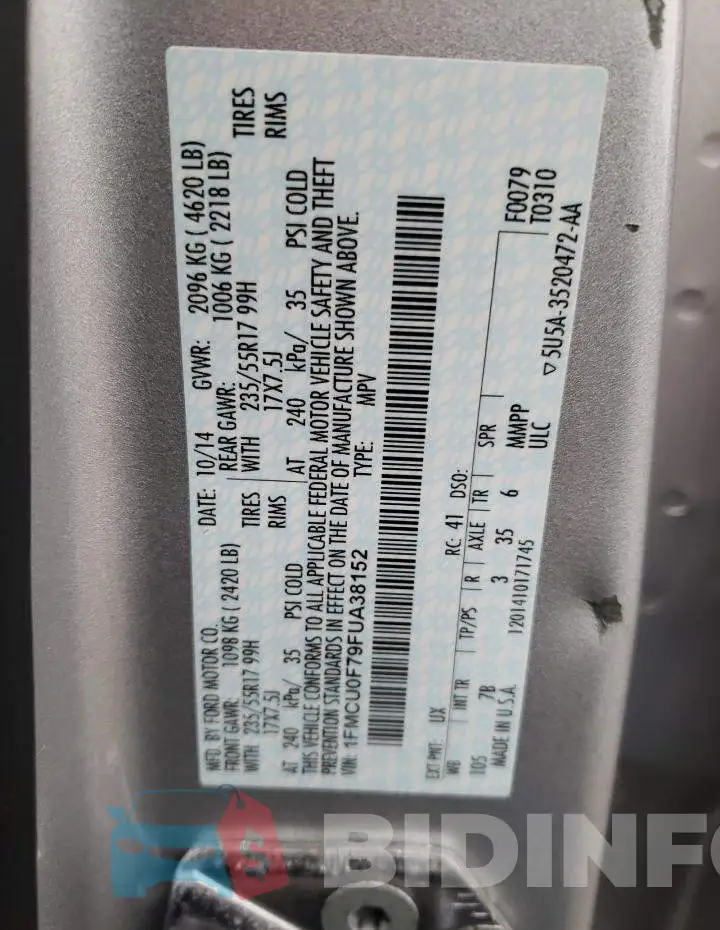1FMCU0F79FUA38152 Photo# 13