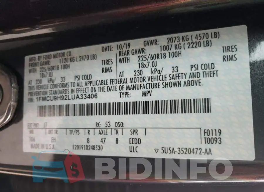 1FMCU9H92LUA33406 Photo# 13