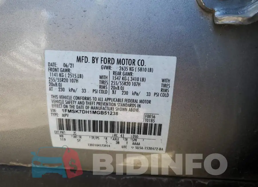 1FMSK7DH1MGB51238 Photo# 13