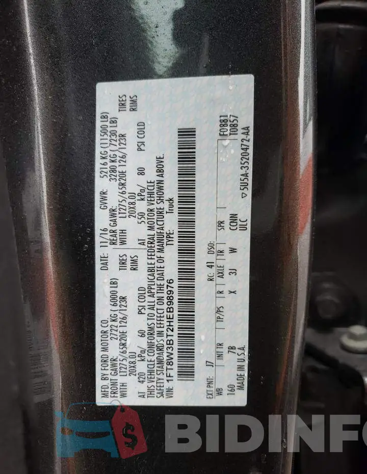 1FT8W3BT2HEB98976 Photo# 12