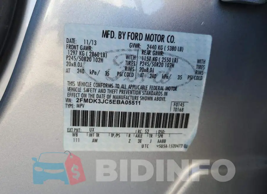 2FMDK3JC5EBA05511 Photo# 13