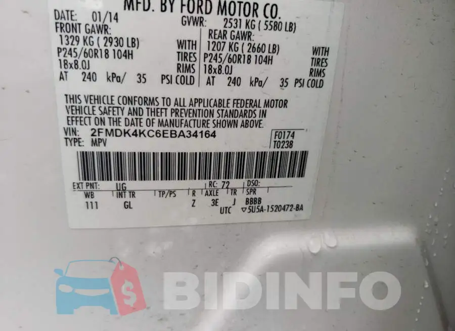 2FMDK4KC6EBA34164 Photo# 12