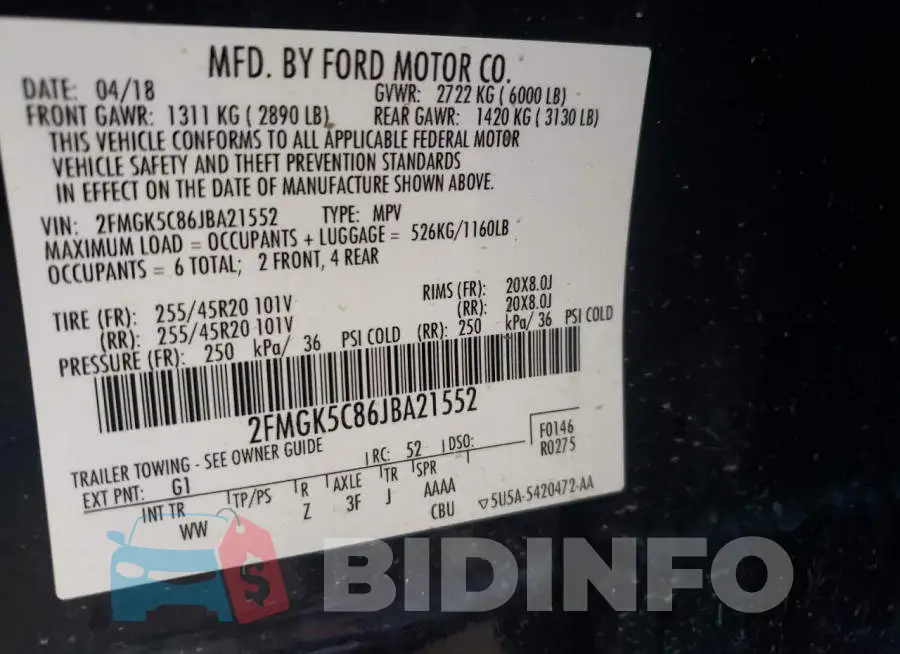 2FMGK5C86JBA21552 Photo# 13