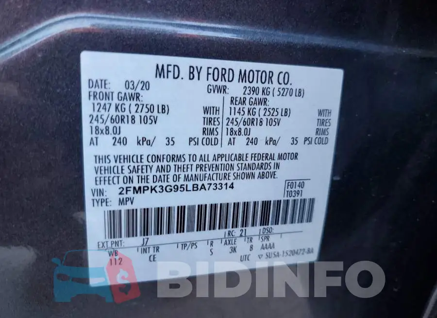 2FMPK3G95LBA73314 Photo# 14