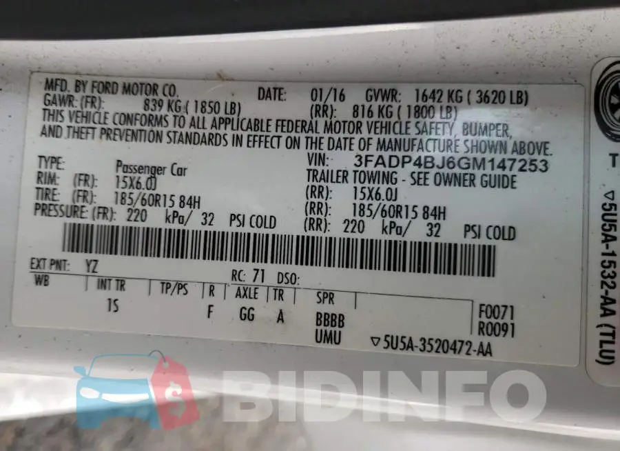 3FADP4BJ6GM147253 Photo# 12
