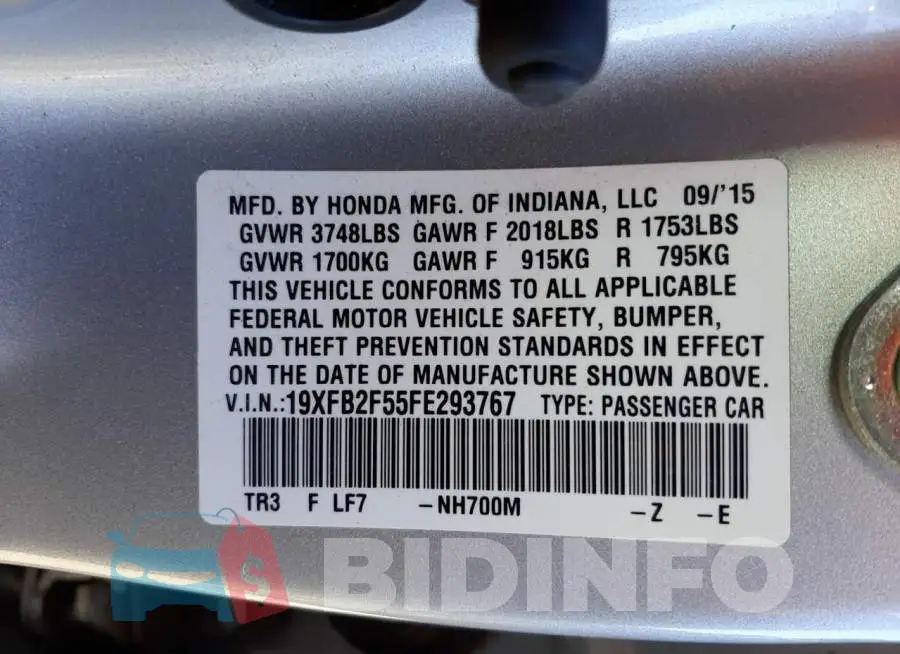 19XFB2F55FE293767 Photo# 12