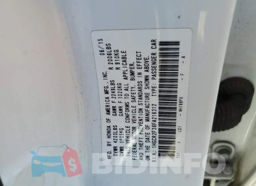 1HGCR2F36FA216312 Photo# 12