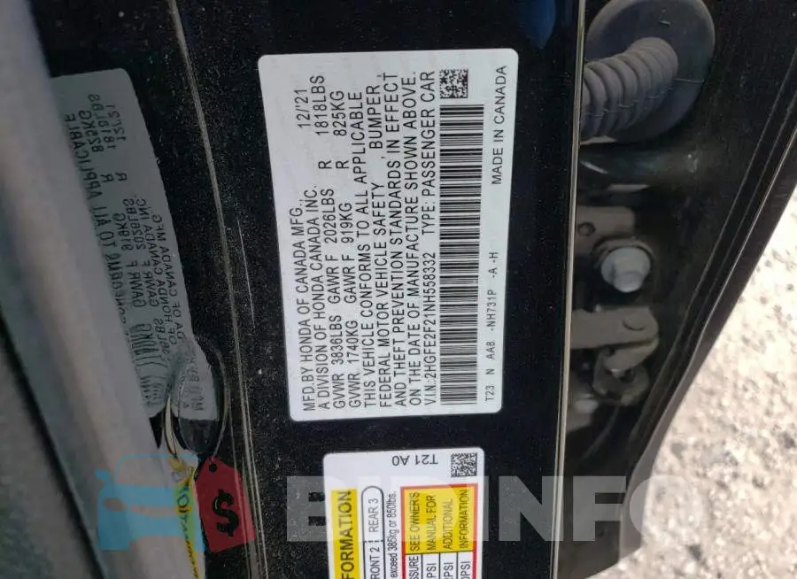 2HGFE2F21NH558332 Photo# 12