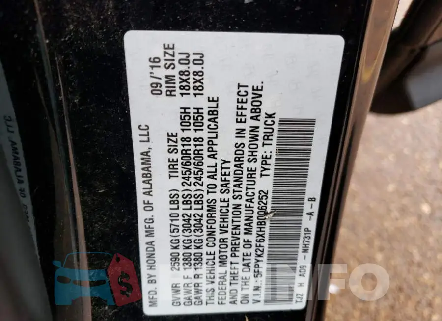 5FPYK2F6XHB006252 Photo# 12