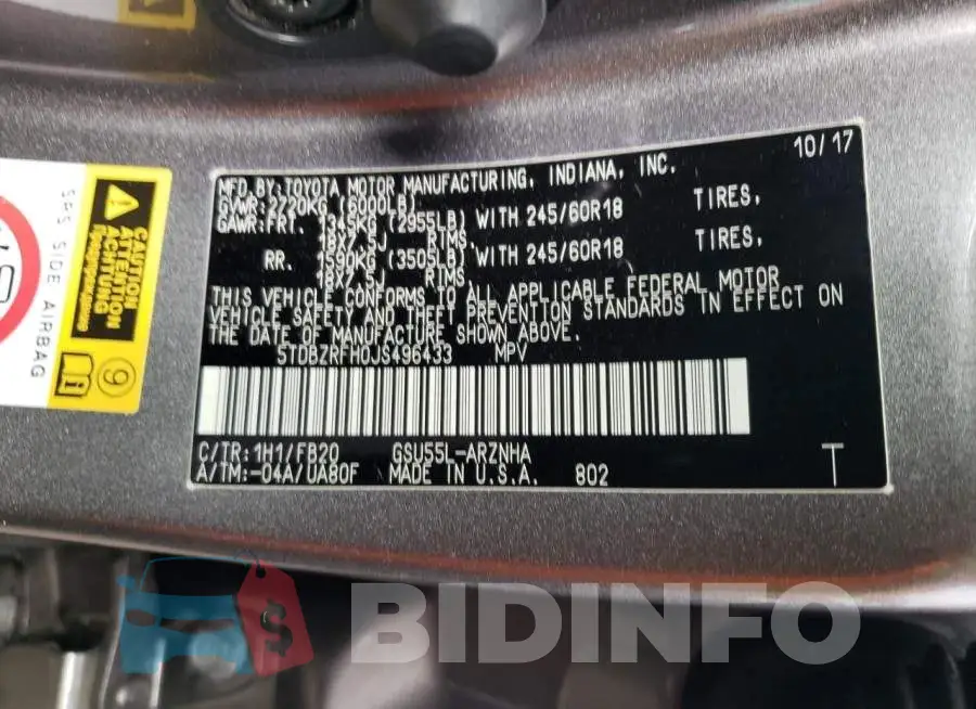 5TDBZRFH0JS496433 Photo# 10