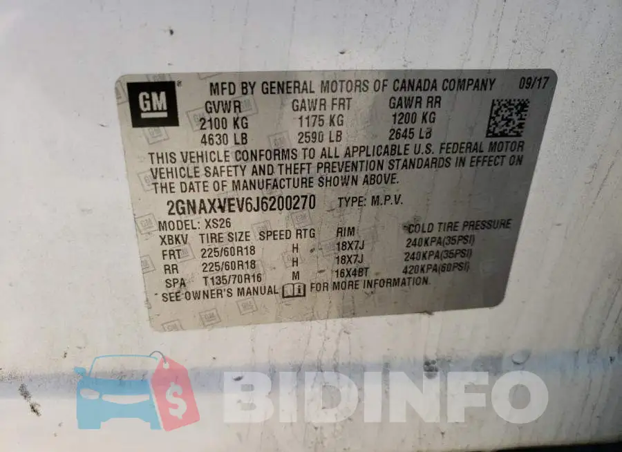2GNAXVEV6J6200270 Photo# 13