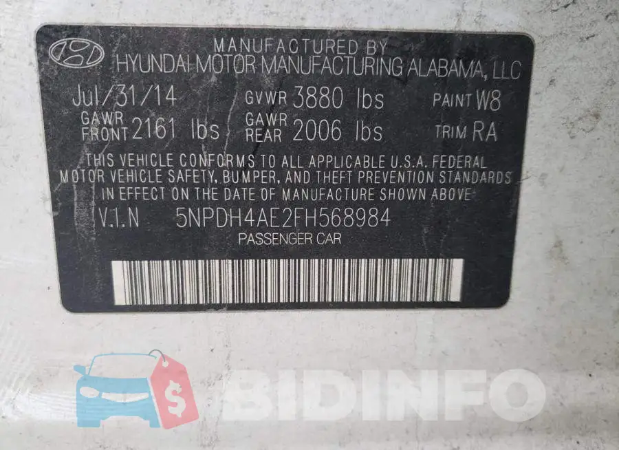 5NPDH4AE2FH568984 Photo# 12
