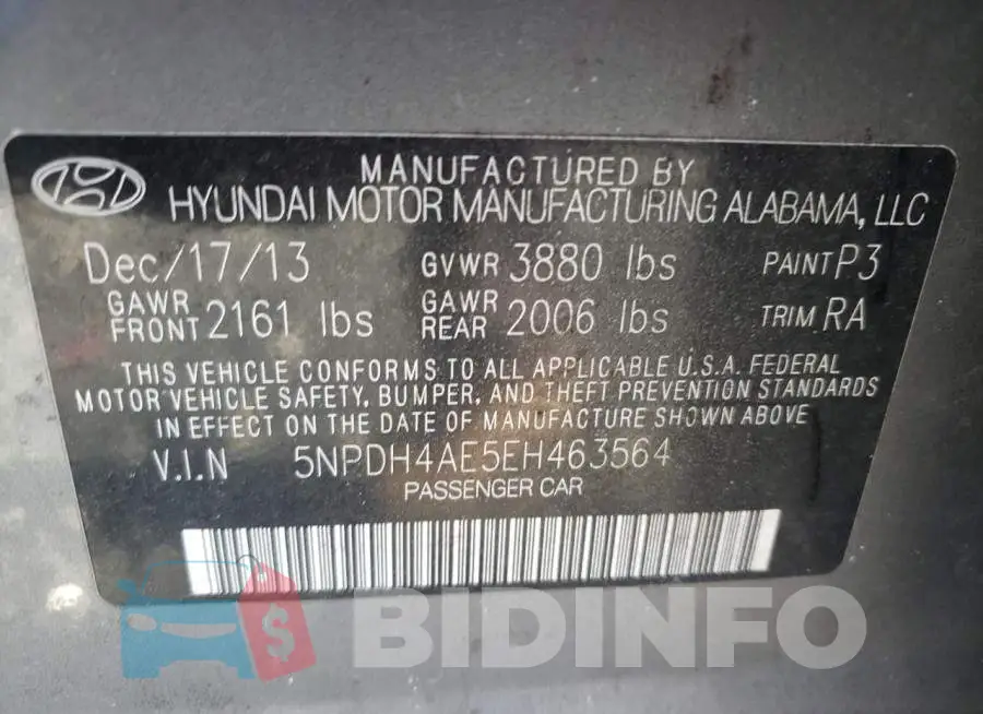 5NPDH4AE5EH463564 Photo# 12