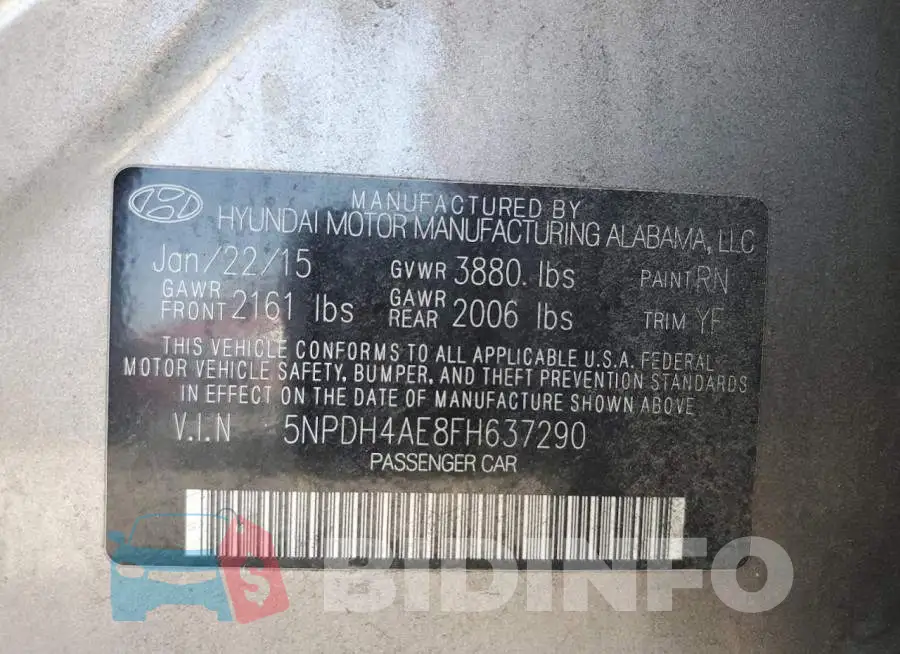 5NPDH4AE8FH637290 Photo# 12