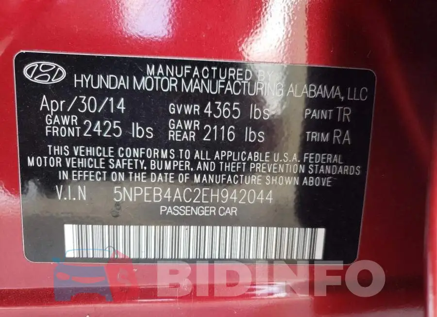 5NPEB4AC2EH942044 Photo# 12