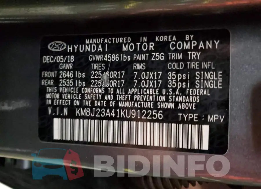 KM8J23A41KU912256 Photo# 13
