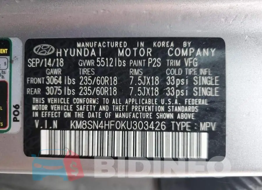 KM8SN4HF0KU303426 Photo# 13