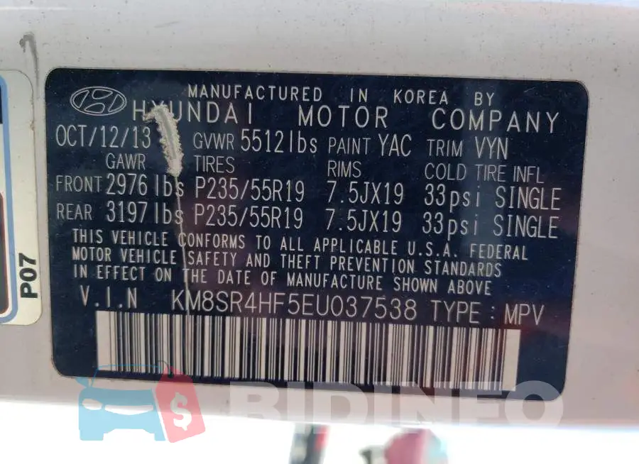 KM8SR4HF5EU037538 Photo# 14