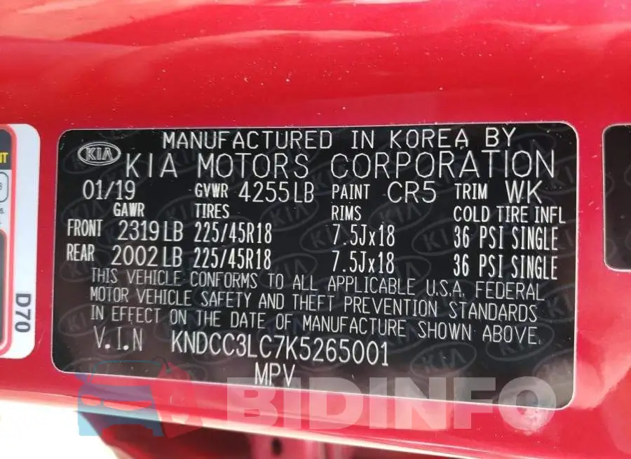 KNDCC3LC7K5265001 Photo# 13