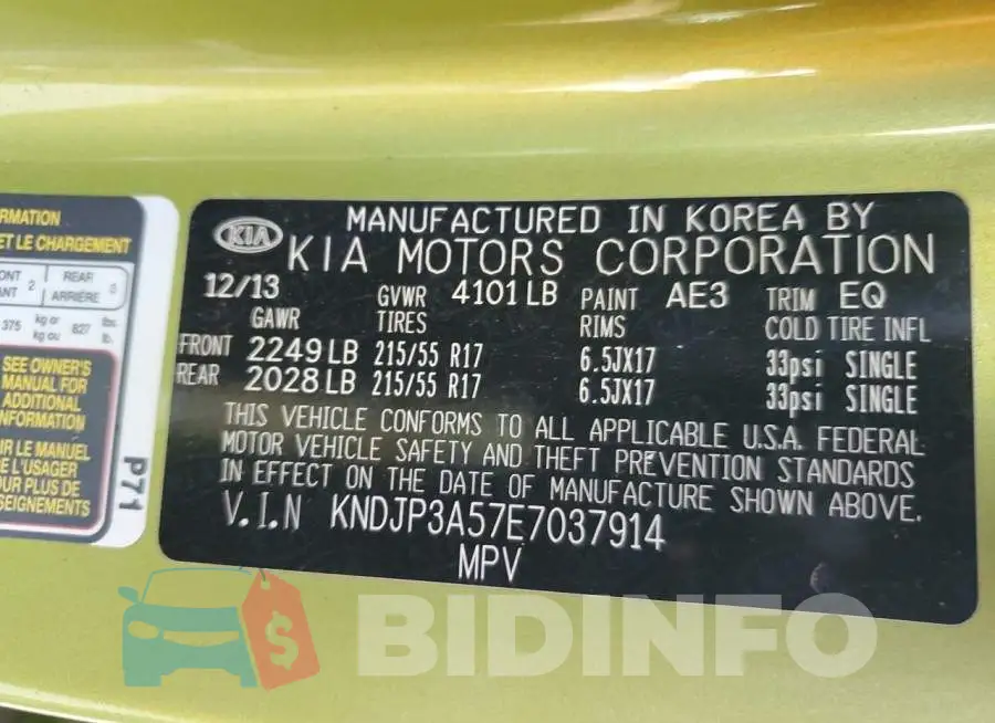 KNDJP3A57E7037914 Photo# 13