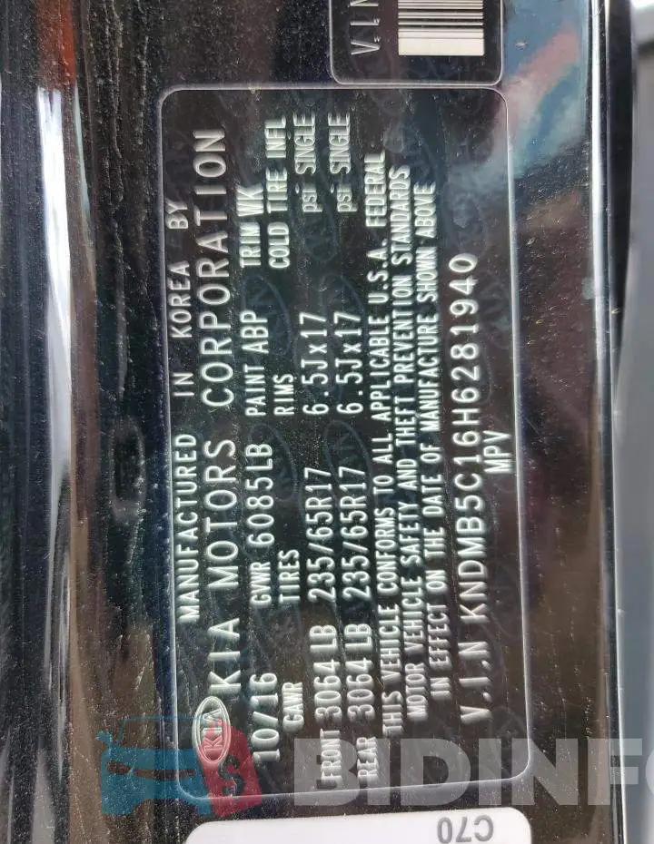 KNDMB5C16H6281940 Photo# 10