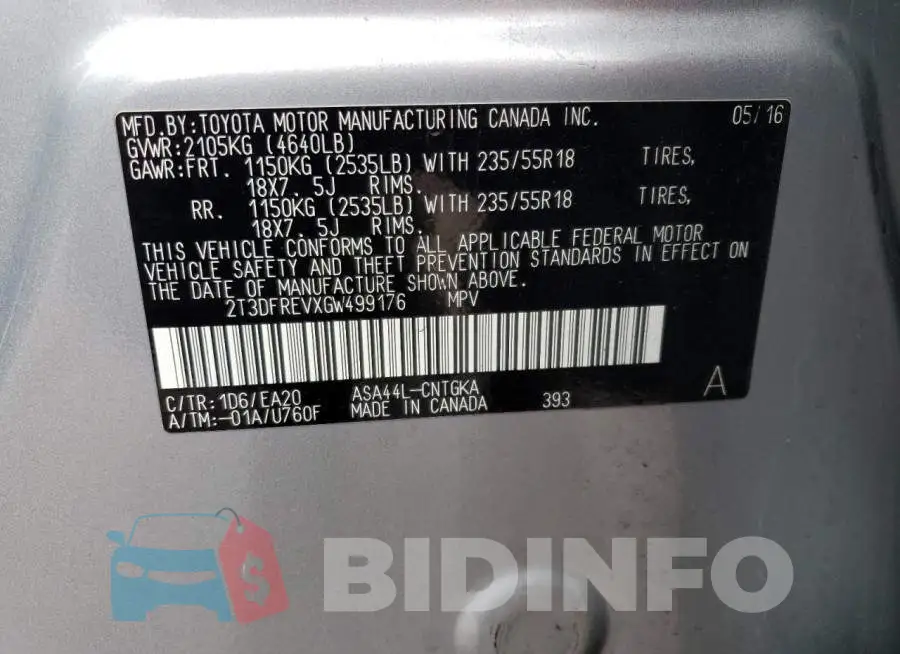 2T3DFREVXGW499176 Photo# 13