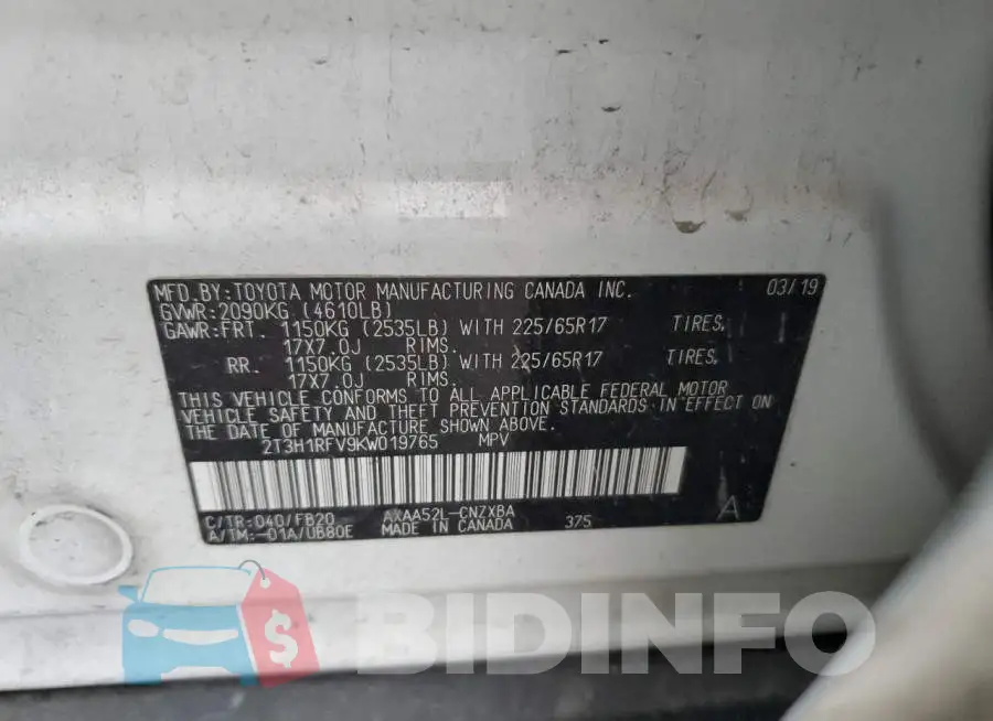2T3H1RFV9KW019765 Photo# 14