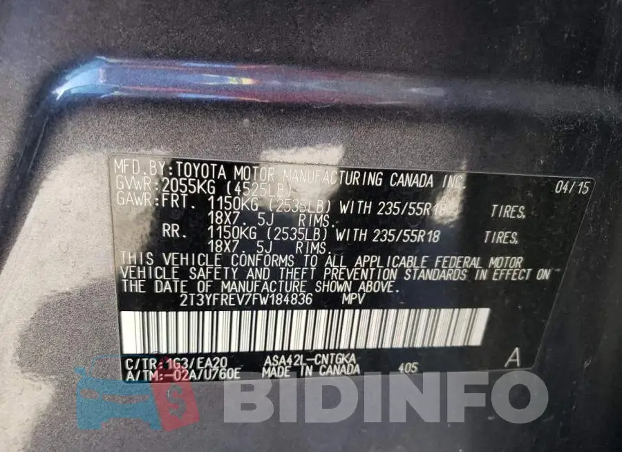 2T3YFREV7FW184836 Photo# 13