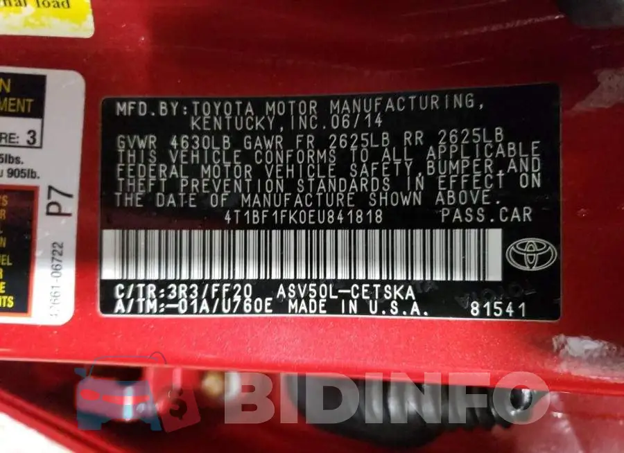 4T1BF1FK0EU841818 Photo# 13